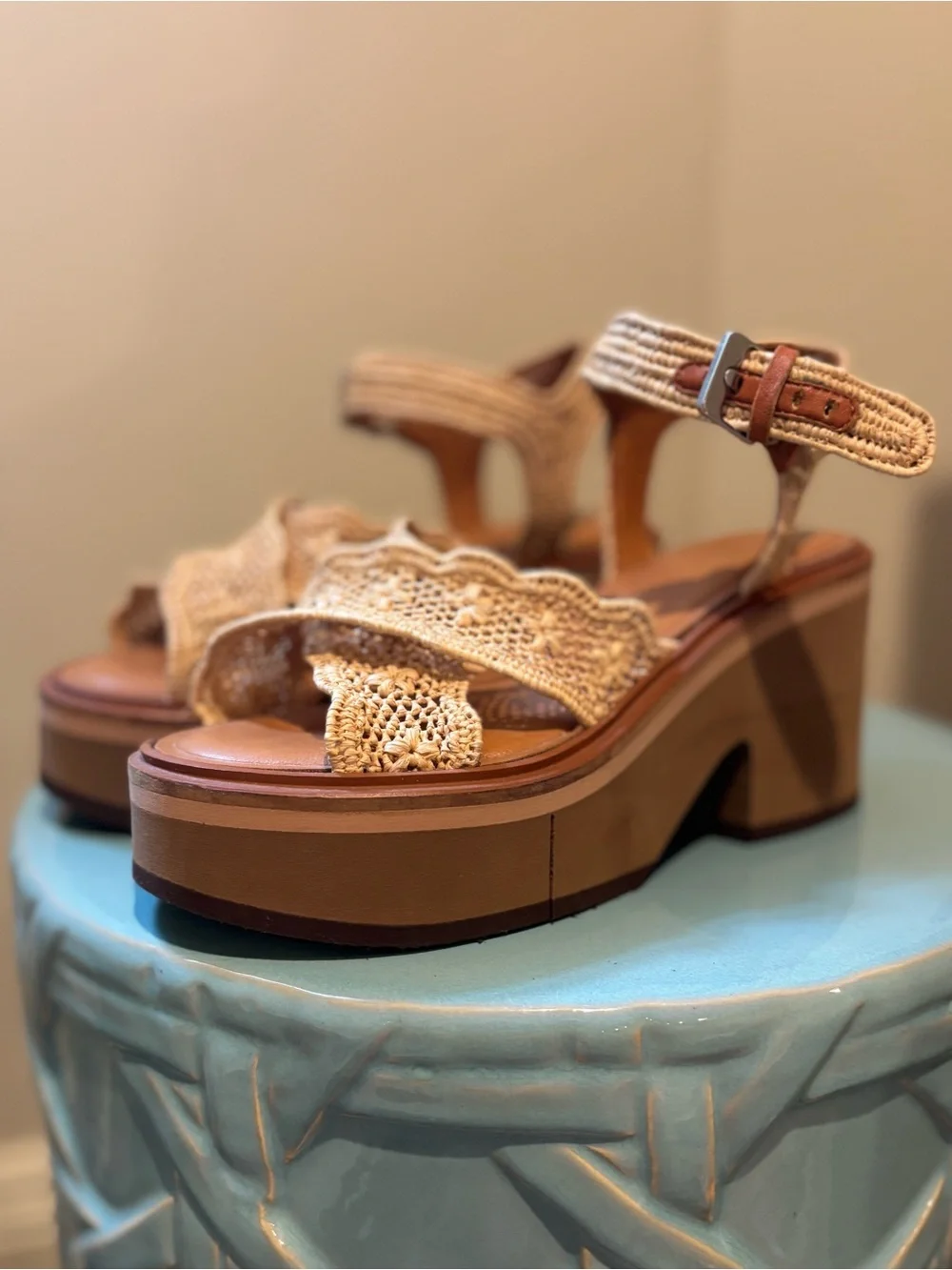 Robert Clergerie Paris - Woven Raffia Platform Sandals in Natural